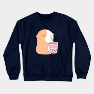 Cute Guinea Pig Drinking Strawberry Bubble Tea Crewneck Sweatshirt